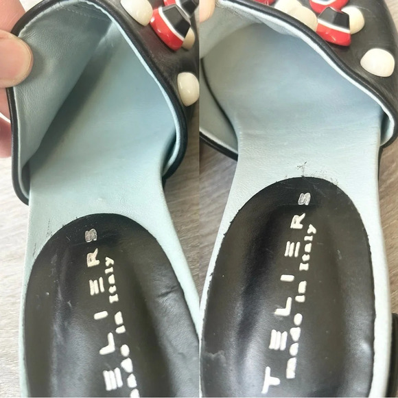 Ateliers Black Leather Studded  Heeled Slide Sandal - Picture 5 of 11